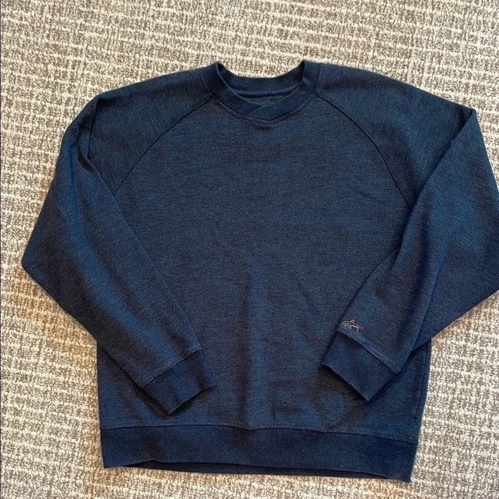 Greg Norman Navy Blue Crewneck Shark Sweatshirt with Raglan Sleeves